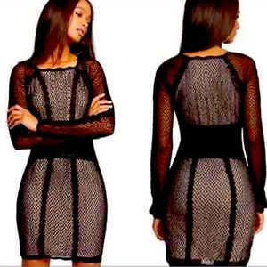 Free People lace mesh black long sleeve mini dress women's S